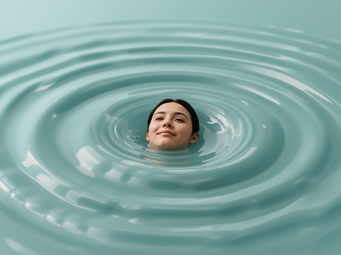 Concentric calm rings in aqua tones representing balance and focus